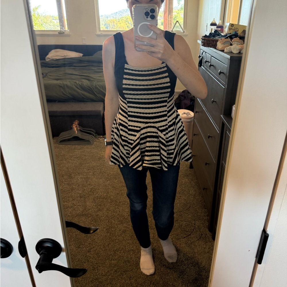 Free People Striped Black and White Women's Peplum Top